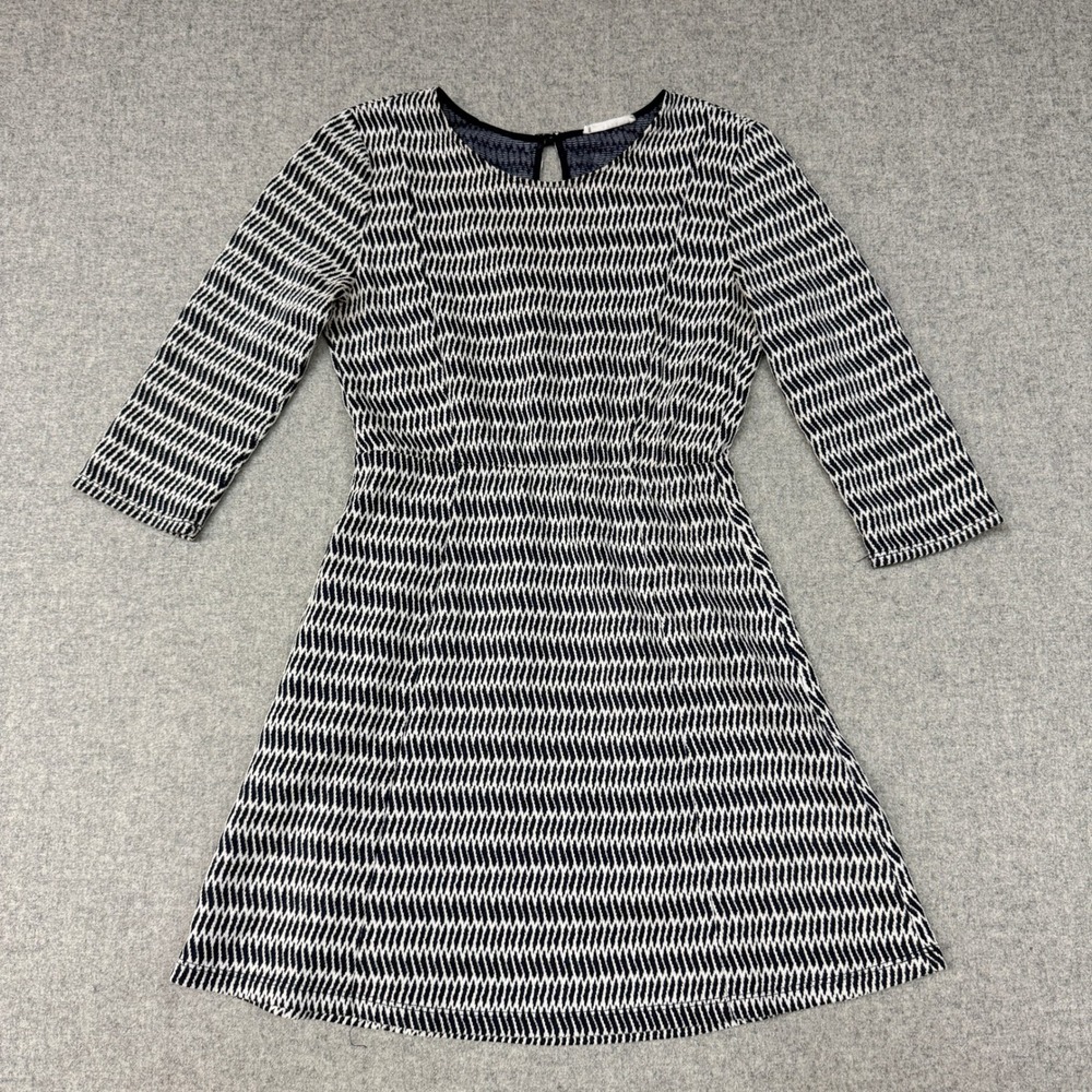 Lush Dress Medium Navy White Geometric Zigzag 3/4 Sleeve Keyhole DR93662-001